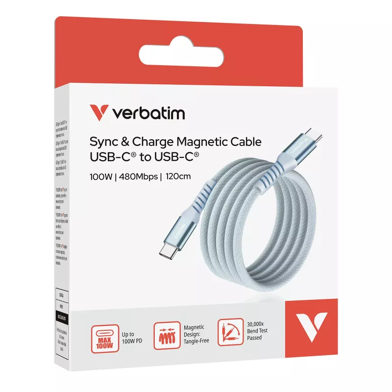 Cabo magnético Verbatim Sync & Charge – 100W USB-C para USB-C 120 cm azul