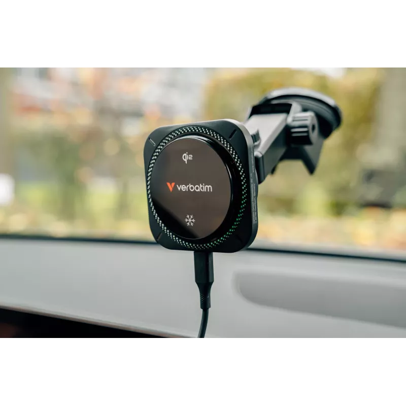 Carregador de automóvel sem fios magnético Verbatim Charge 'n' Drive Qi2 RGB