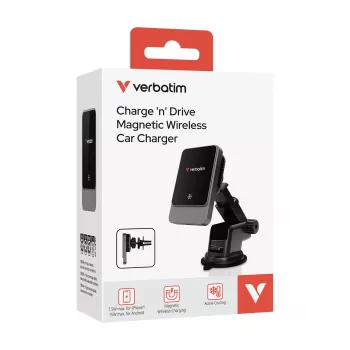 Carregador de automóvel sem fios magnético Verbatim Charge 'n' Drive, automóvel, USB, carregamento sem fios, 1 m, preto