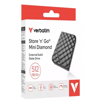Verbatim Store 'n' Go Mini Diamond USB-C 512GB preto, 512 GB, M.2, USB Type-C, 3.2 Gen 2 (3.1 Gen 2), 1000 MB/s, preto
