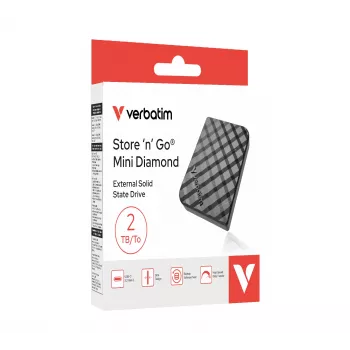 Verbatim Store 'n' Go Mini Diamond USB-C 2TB preto, 2 TB, USB Type-C, 3.2 Gen 2 (3.1 Gen 2), 1000 MB/s, preto
