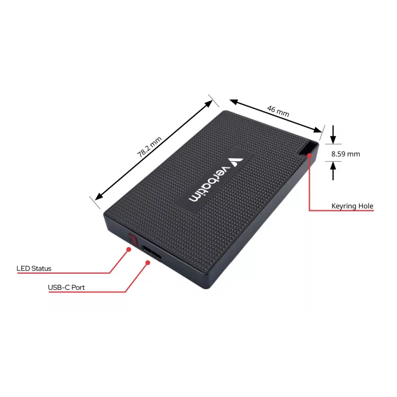 SSD Verbatim Metal Mini USB-C 3.2 Gen 2 1 TB, 1 TB, USB Type-C, USB 3.2 Gen 2x2, 2000 MB/s, 10 Gbit/s, cinzento