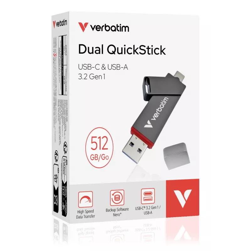 Pen USB Verbatim Dual QuickStick 512 GB USB Type-A / USB Type-C 3.2 Gen 1 (3.1 Gen 1) cinzento