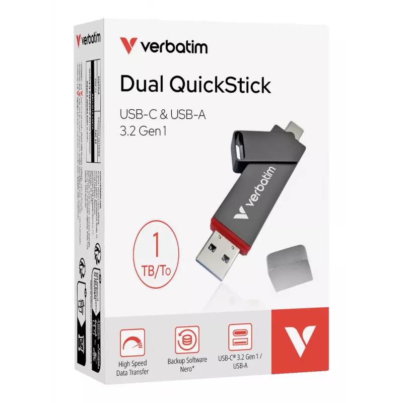 Pen USB Verbatim Dual QuickStick 1 TB USB Type-A / USB Type-C 3.2 Gen 1 (3.1 Gen 1) cinzento