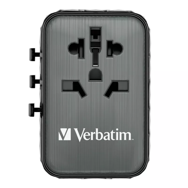 Adaptador de viagem universal Verbatim UTA-05 65W GaN III com 2 x USB-C PD e QC 4+ e 2 x portas USB-A
