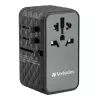 Adaptador de viagem universal Verbatim UTA-06 100W GaN III com 2 x USB-C PD e QC 4+ e 2 x portas USB-A QC 3.0