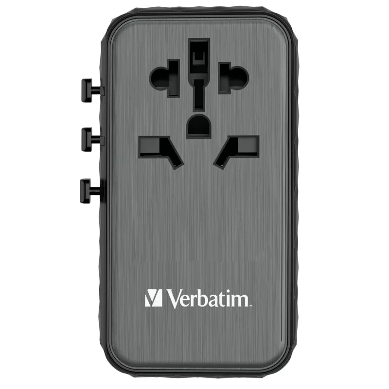 Adaptador de viagem universal Verbatim UTA-06 100W GaN III com 2 x USB-C PD e QC 4+ e 2 x portas USB-A QC 3.0