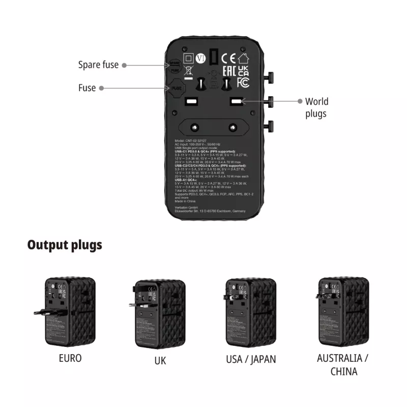 Cabo retrátil Verbatim Charge 'n' Travel Diamond 85W CNT-02