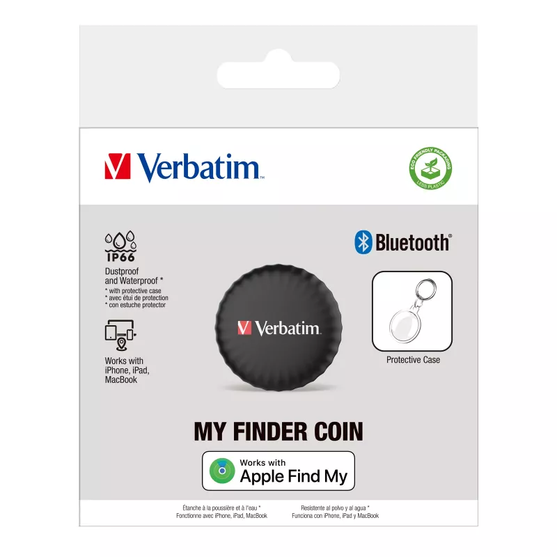 Verbatim My Finder Coin, pessoal, localizador, preto, resistente ao pó, à prova de água, IP66, CR2032