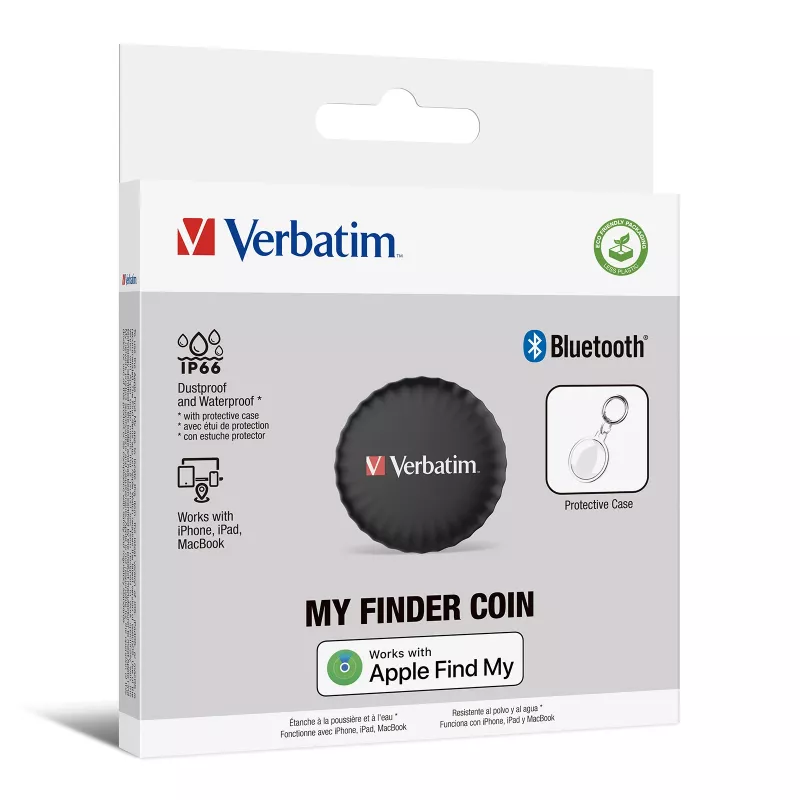 Verbatim My Finder Coin, pessoal, localizador, preto, resistente ao pó, à prova de água, IP66, CR2032