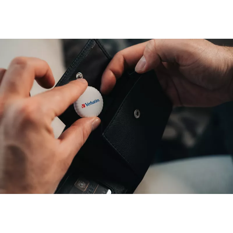Rastreador Bluetooth Verbatim My Finder Coin – pack de 2, pessoal, localizador, preto, branco, resistente ao pó, à prova de água, IP66, CR2032