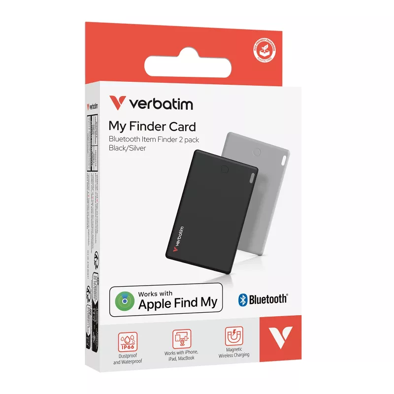 Localizador de objetos Bluetooth Verbatim My Finder Card pack de 2 preto / prateado