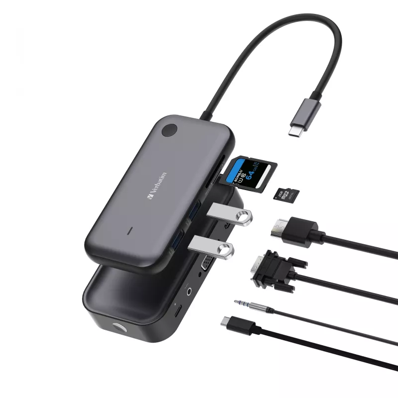 Adaptador de ecrã sem fios Verbatim Share My Screen 1080p USB-C com hub WDA-01