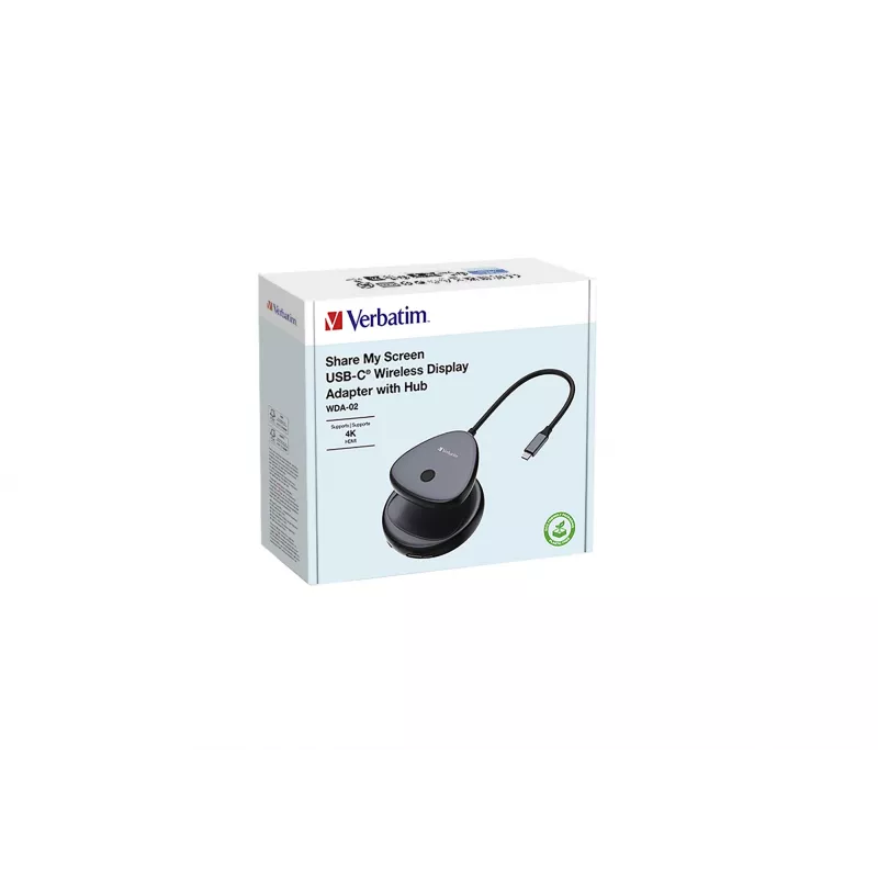 Adaptador de ecrã sem fios Verbatim Share My Screen USB-C 4K com hub WDA-02