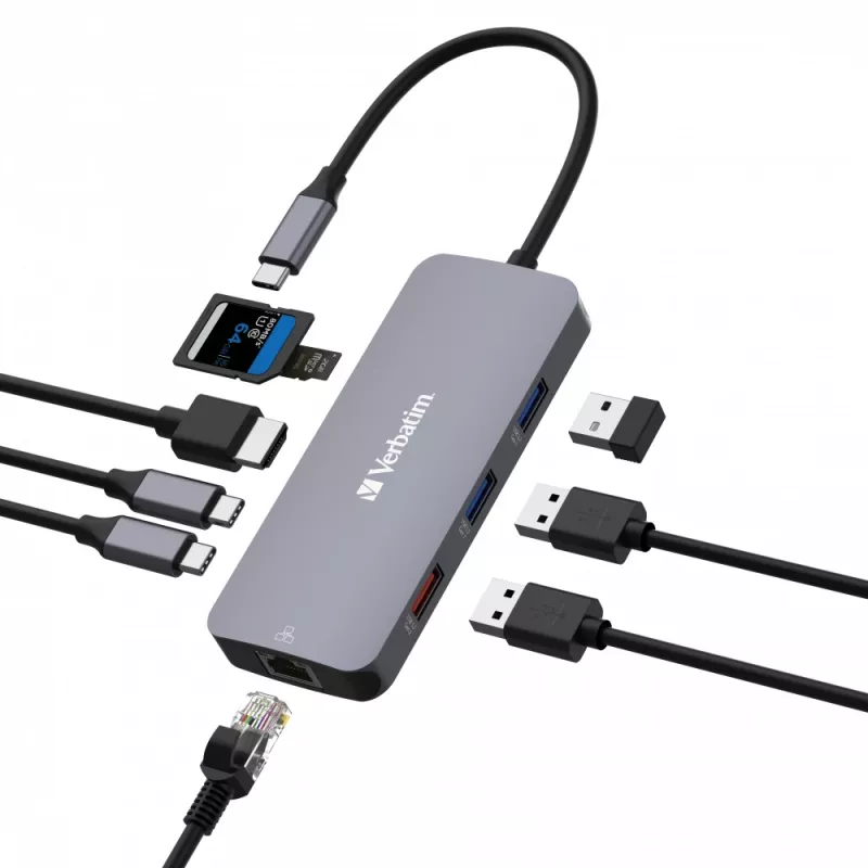 Verbatim CMH-09 USB Type-C 10.000 Mbit/s prateado
