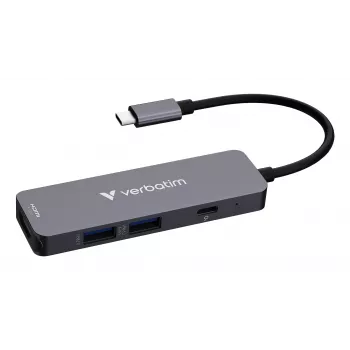 Hub multiportas Verbatim USB-C Essentials 4 portas: HDMI, USB-C PD, USB-A 3.2 Gen 1, USB-A