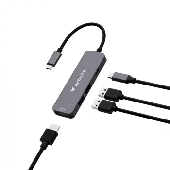 Hub multiportas Verbatim USB-C Essentials 4 portas: HDMI, USB-C PD, USB-A 3.2 Gen 1, USB-A