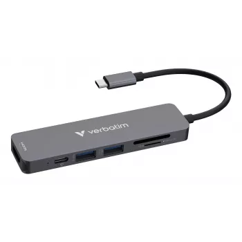 Hub multiportas Verbatim USB-C Essentials 6 portas: HDMI, USB-C PD, USB-A 3.2 Gen 1, USB-A, SD e microSD
