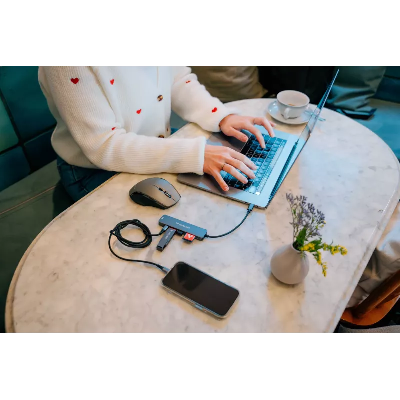 Hub multiportas Verbatim USB-C Essentials 6 portas: HDMI, USB-C PD, USB-A 3.2 Gen 1, USB-A, SD e microSD
