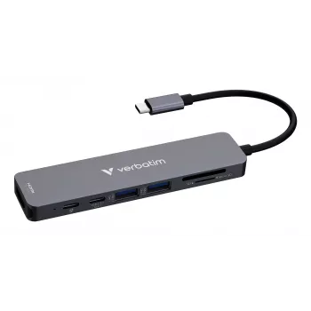 Hub multiportas Verbatim USB-C Essentials 7 portas: HDMI, USB-C, USB-C 3.2 Gen 1, 2 x USB-A 3.2 Gen 1, SD e microSD