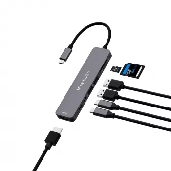 Hub multiportas Verbatim USB-C Essentials 7 portas: HDMI, USB-C, USB-C 3.2 Gen 1, 2 x USB-A 3.2 Gen 1, SD e microSD