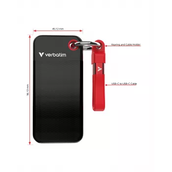 Verbatim Pocket SSD USB 3.2 Gen 2 1 TB Preto/Vermelho, 1 TB, USB Type-C, 3.2 Gen 2 (3.1 Gen 2), 1000 MB/s, 10 Gbit/s, Preto, Vermelho