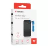 Verbatim Pocket SSD USB 3.2 Gen 2 2TB Preto/Azul, 2 TB, USB Type-C, 3.2 Gen 2 (3.1 Gen 2), 1000 MB/s, 10 Gbit/s, Preto, Azul