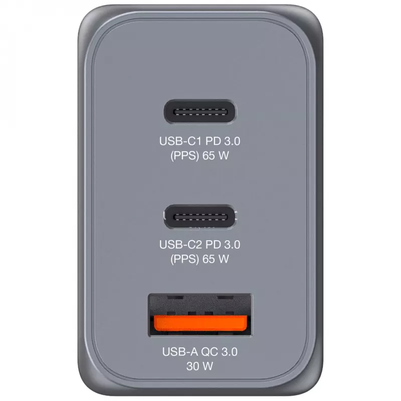 Verbatim GNC-65 Carregador GaN 65W com 2 x USB-C PD 65W / 1 x USB-A QC 3.0 (EU/UK/US)