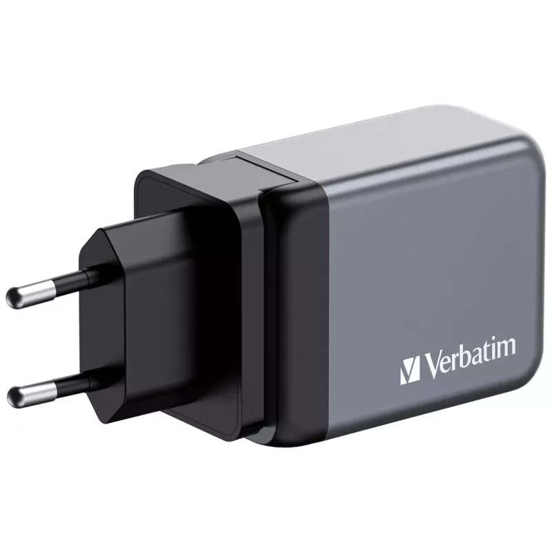 Verbatim GNC-65 Carregador GaN 65W com 2 x USB-C PD 65W / 1 x USB-A QC 3.0 (EU/UK/US)