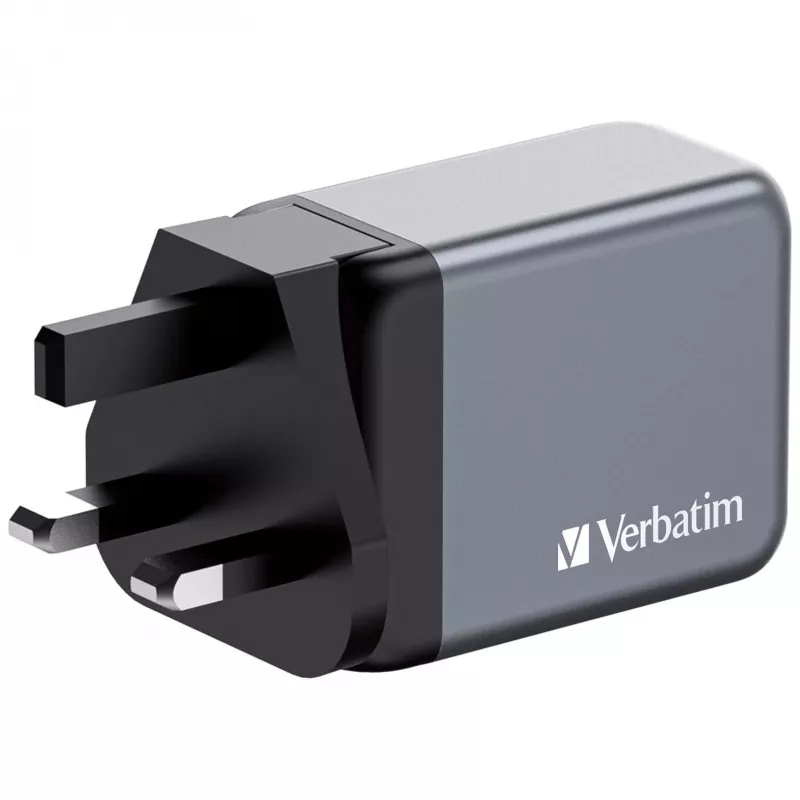 Verbatim GNC-65 Carregador GaN 65W com 2 x USB-C PD 65W / 1 x USB-A QC 3.0 (EU/UK/US)