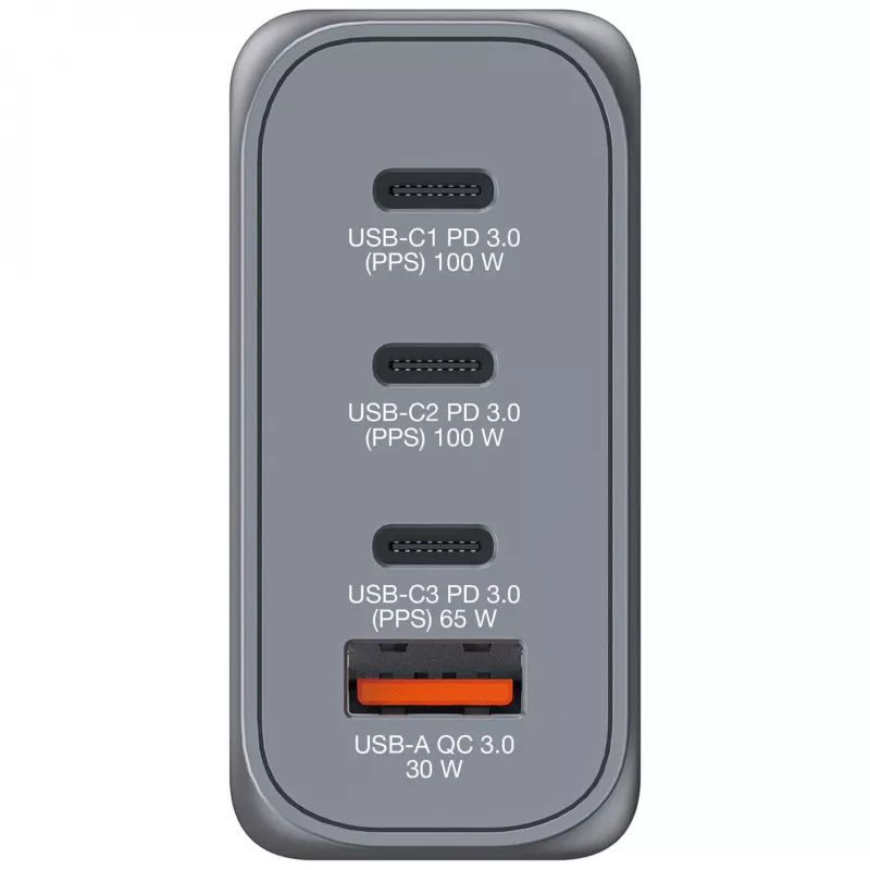 Verbatim GNC-100 Carregador GaN 100W com 2 x USB-C PD 100W / 1 x USB-C PD 65W / 1 x USB-A QC 3.0 (EU/UK/US)