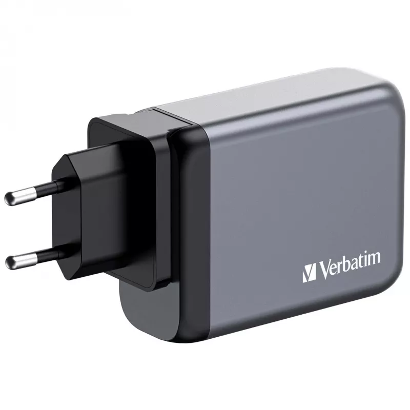 Verbatim GNC-100 Carregador GaN 100W com 2 x USB-C PD 100W / 1 x USB-C PD 65W / 1 x USB-A QC 3.0 (EU/UK/US)
