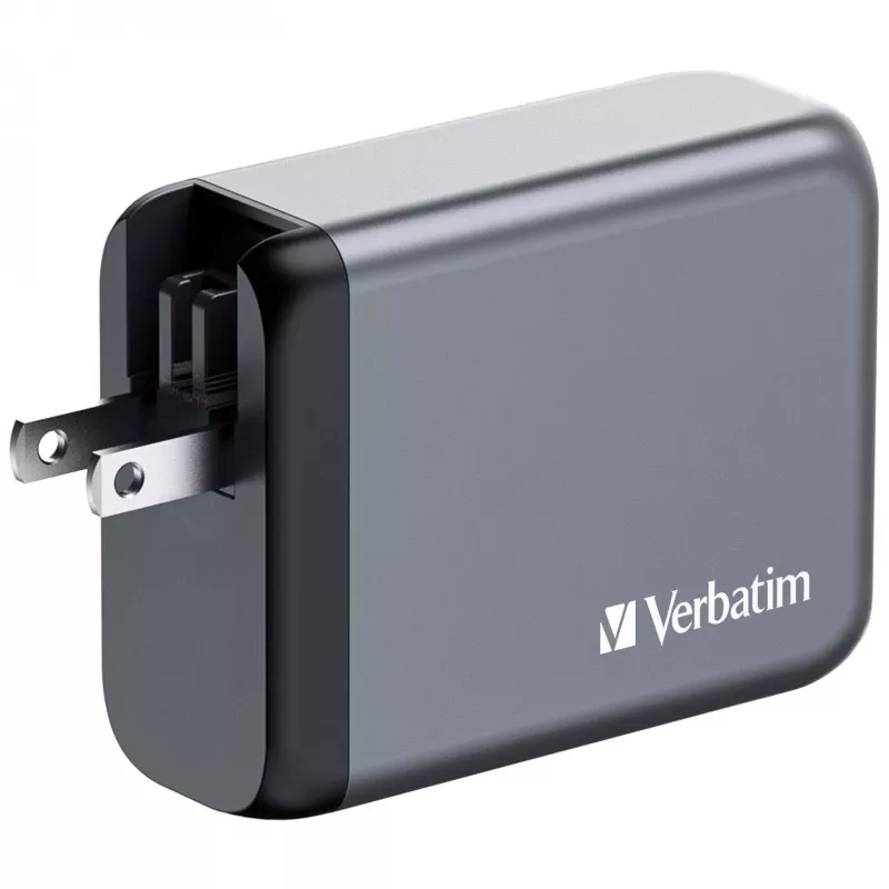 Verbatim GNC-100 Carregador GaN 100W com 2 x USB-C PD 100W / 1 x USB-C PD 65W / 1 x USB-A QC 3.0 (EU/UK/US)