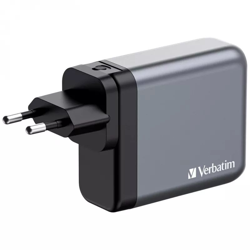 Verbatim GNC-140 Carregador GaN 140 W com 2 x USB-C PD 140 W / 1 x USB-C PD 20 W / 1 x USB-A QC 3.0 (EU/UK/US)
