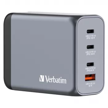Verbatim GNC-200 Carregador GaN 200W com 2 x USB-C PD 100W / 1 x USB-C PD 65W / 1 x USB QC 3.0 (EU/UK/US)