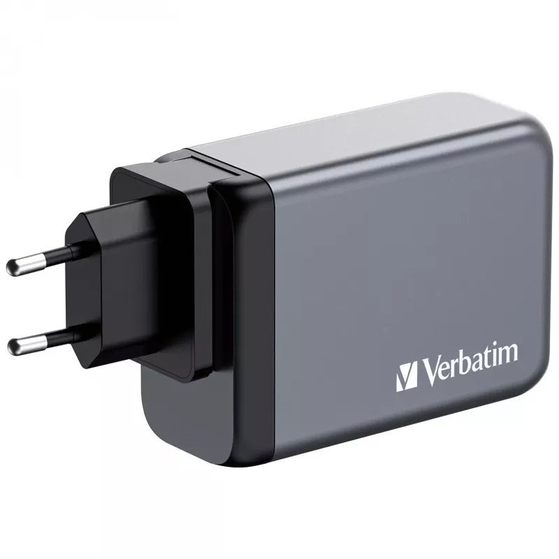 Verbatim GNC-240 Carregador GaN 240 W com 1 x USB-C 140 W / 1 x USB-C 100 W / 1 x USB-C 65 W / 1 x USB-A QC 3.0 (EU/UK/US)