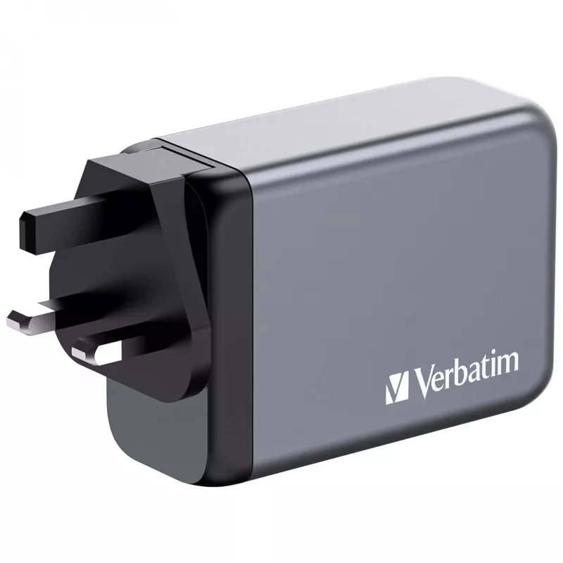 Verbatim GNC-240 Carregador GaN 240 W com 1 x USB-C 140 W / 1 x USB-C 100 W / 1 x USB-C 65 W / 1 x USB-A QC 3.0 (EU/UK/US)