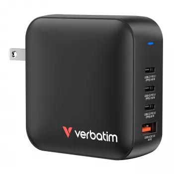 Verbatim Mini Carregador GaN 165W 4 Portas Ficha US com Adaptadores EU e UK