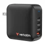 Verbatim Mini Carregador GaN 165W 4 Portas Ficha US com Adaptadores EU e UK