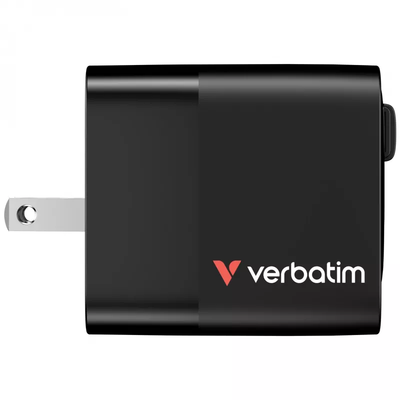 Verbatim Carregador GaN 65 W 2 Portas com Cabo Retrátil, Ecrã, Fichas US e Adaptadores EU e UK