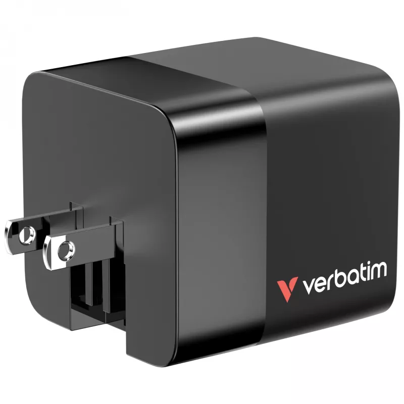 Verbatim Carregador GaN 65 W 2 Portas com Cabo Retrátil, Ecrã, Fichas US e Adaptadores EU e UK