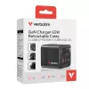 Verbatim Carregador GaN 65 W 2 Portas com Cabo Retrátil, Ecrã, Fichas US e Adaptadores EU e UK