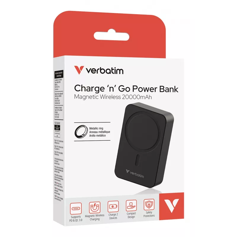 Verbatim Charge 'n' Go Essentials Powerbank Magnética Sem Fios 20000 mAh Preto