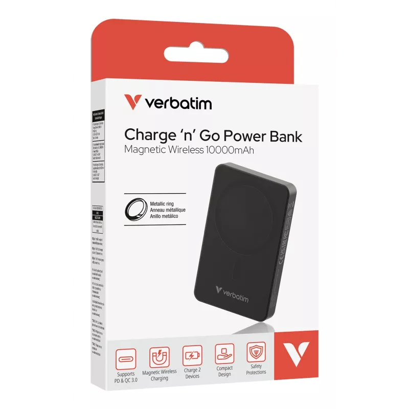 Verbatim Charge 'n' Go Essentials Powerbank Magnética Sem Fios 10000 mAh Preto