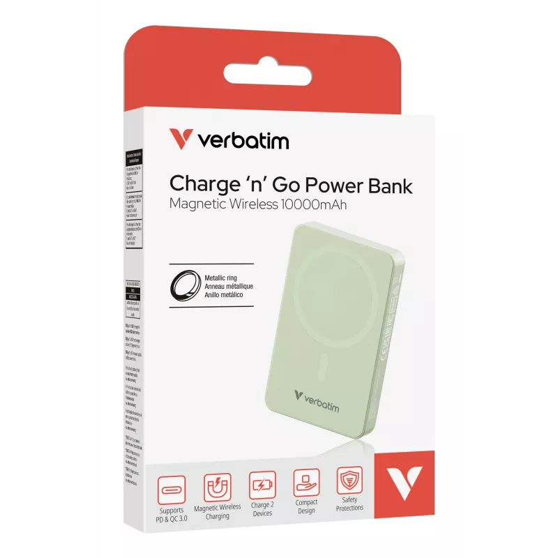 Verbatim Charge 'n' Go Essentials Powerbank Magnética Sem Fios 10000 mAh Verde