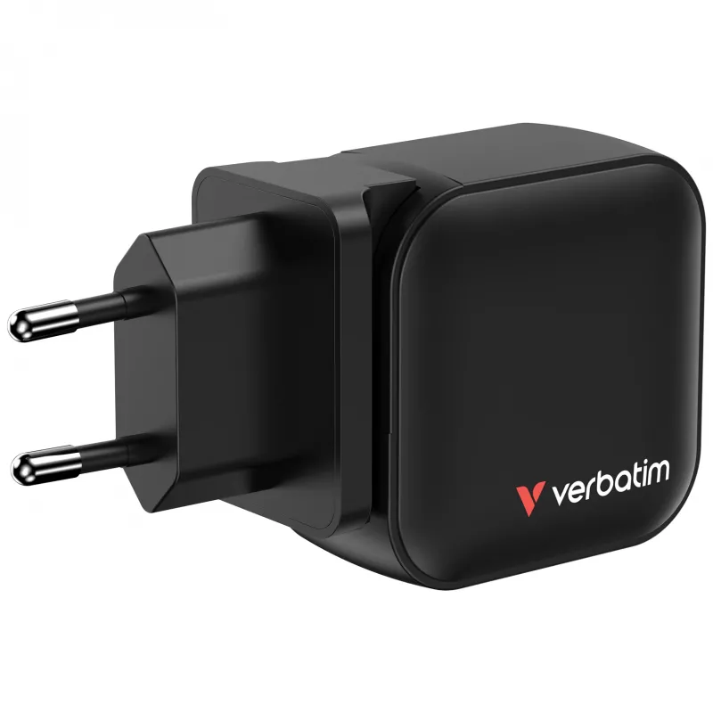 Verbatim Mini Carregador GaN 70W 3 Portas Ficha US com Adaptadores EU e UK