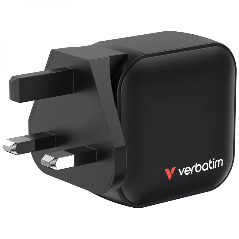 Verbatim Mini Carregador GaN 70W 3 Portas Ficha US com Adaptadores EU e UK