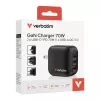 Verbatim Mini Carregador GaN 70W 3 Portas Ficha US com Adaptadores EU e UK