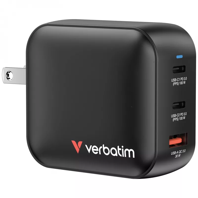 Verbatim Carregador GaN 100W Universal Preto Carregamento Rápido AC Interior