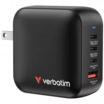 Verbatim Mini Carregador GaN 100W 4 Portas Ficha US com Adaptadores EU e UK